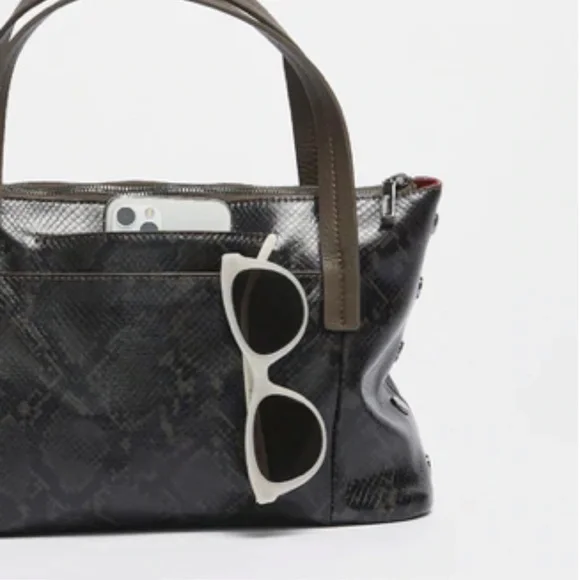 Hammitt Addie Medium Snake-Print Olivine Leather Tote Crossbody Bag - Picture 4 of 13